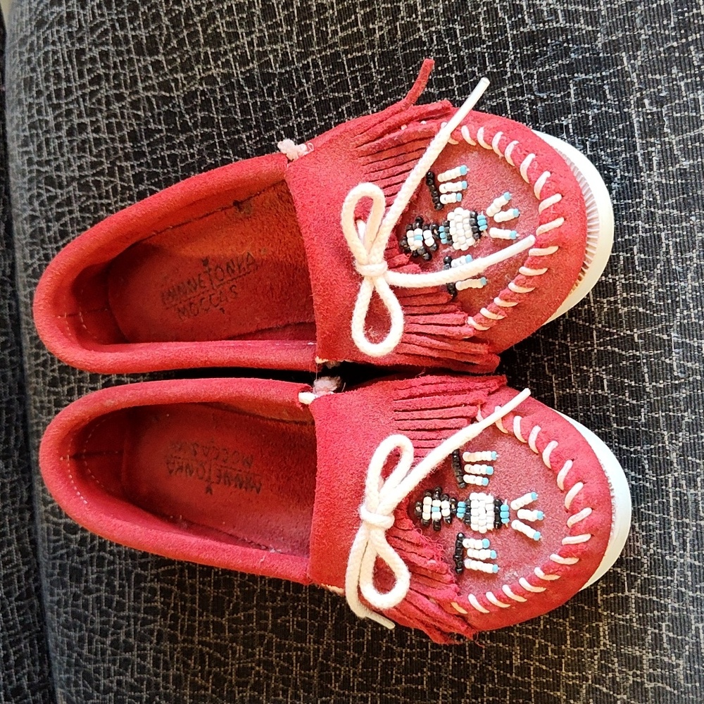 Red Minnetonka moccasins